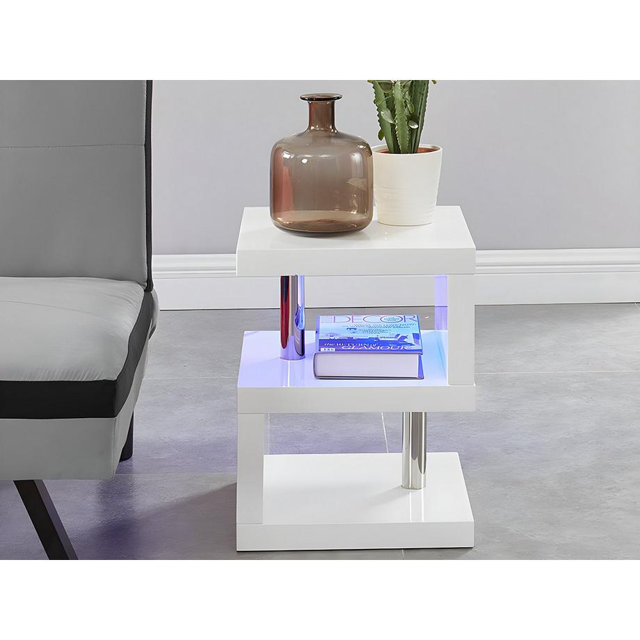 Vente-unique Comodino LYLIA MDF laccato bianco Con LED Bianco  