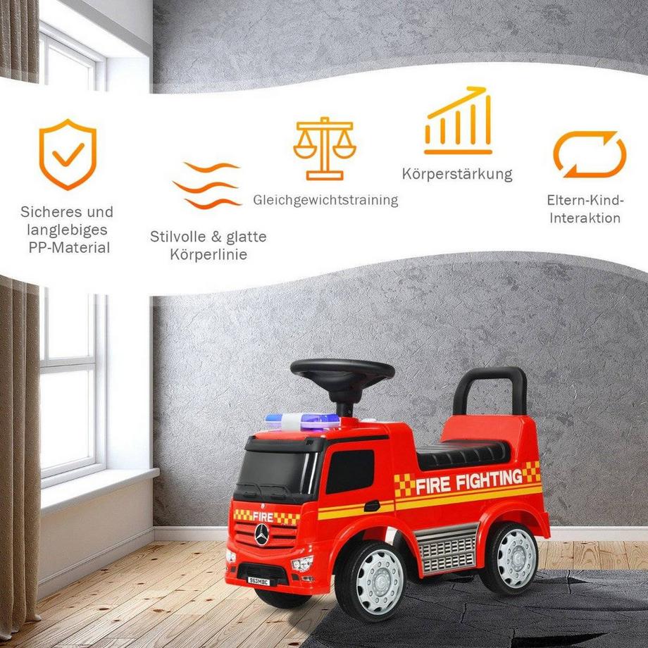 B2X  Voiture de pompier pour enfants sous licence Mercedes Benz Push Car 62 x 29 x 43 cm rouge 
