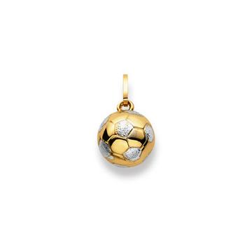 Pendentif football bicolore jaune/blanc or 750, 16x10mm