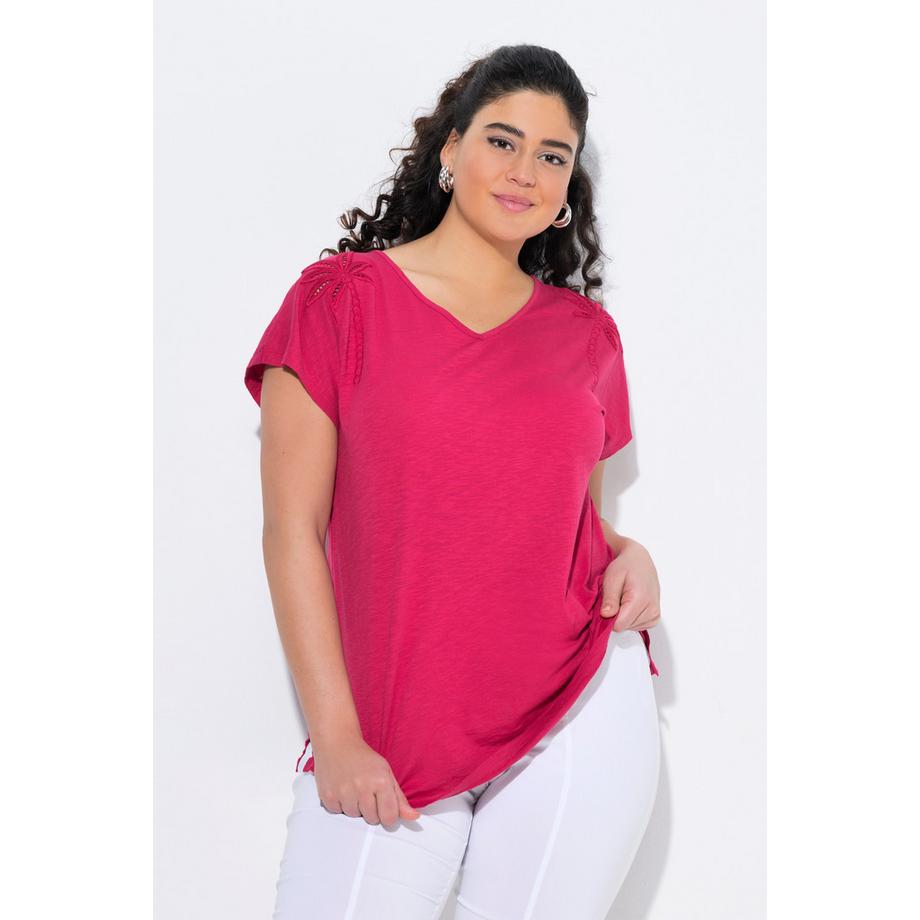 Ulla Popken T-Shirt Oversize Palme Scollo a V Mezze Maniche  