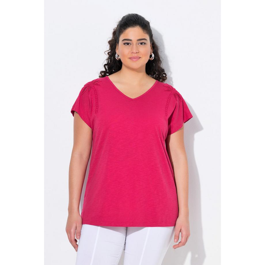 Ulla Popken T-Shirt Oversize Palme Scollo a V Mezze Maniche  