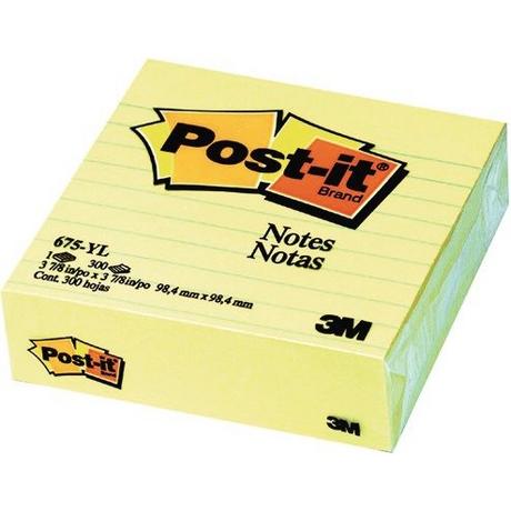 Post it POST-IT Haftnotizen 100x100mm 675-YL gelb, 300 Blatt, liniert  