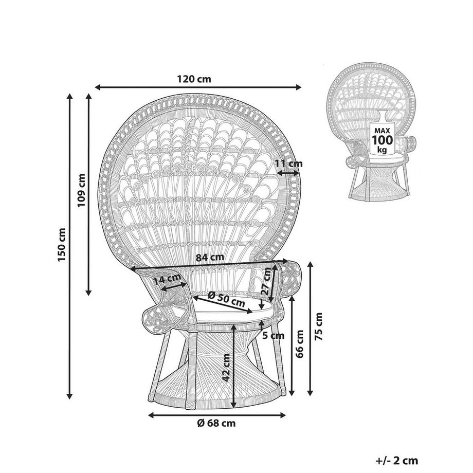 Beliani Sedia Peacock en Rattan Classico EMMANUELLE  