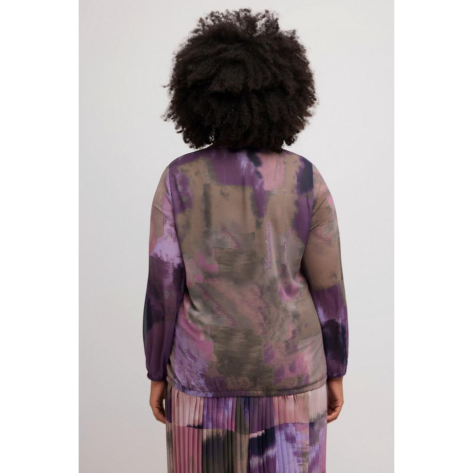 Ulla Popken Chemisier Mousseline Col V Manches Longues Ourlet Élastique  