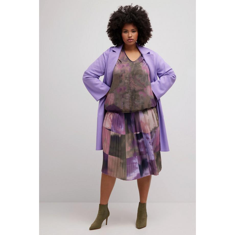 Ulla Popken Chemisier Mousseline Col V Manches Longues Ourlet Élastique  