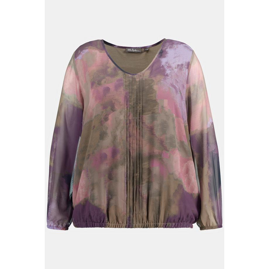 Ulla Popken Chemisier Mousseline Col V Manches Longues Ourlet Élastique  