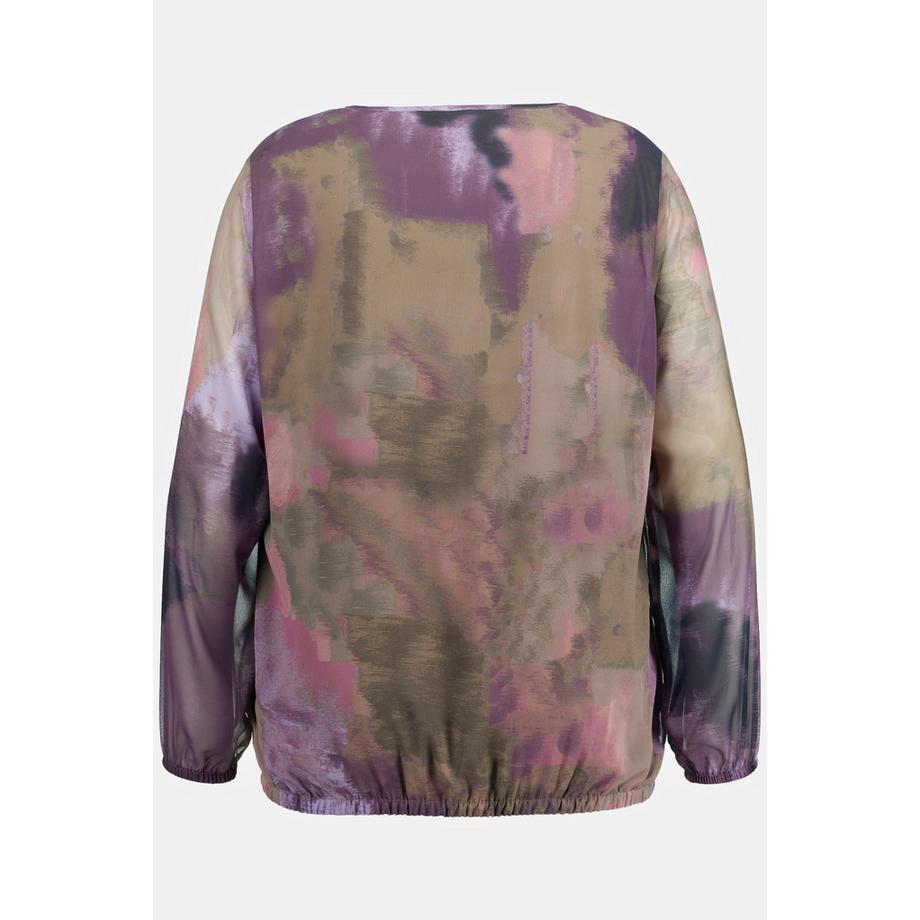 Ulla Popken Chemisier Mousseline Col V Manches Longues Ourlet Élastique  