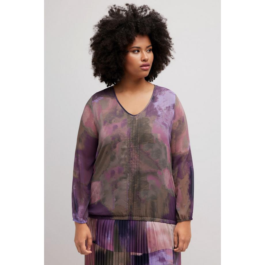 Ulla Popken Chemisier Mousseline Col V Manches Longues Ourlet Élastique  