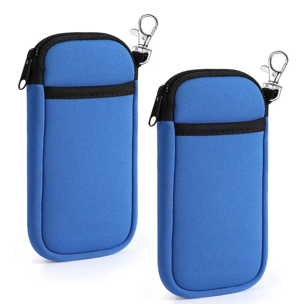 Only-bags.store - Doppeltes weiches Brillenetui 2 Stück, Neopren-Reißverschluss-Sonnenbrillenetui, tragbare Lesebrillenetui-Tasche mit Gürtelclip, für Herren, Blau, Größe Onesize