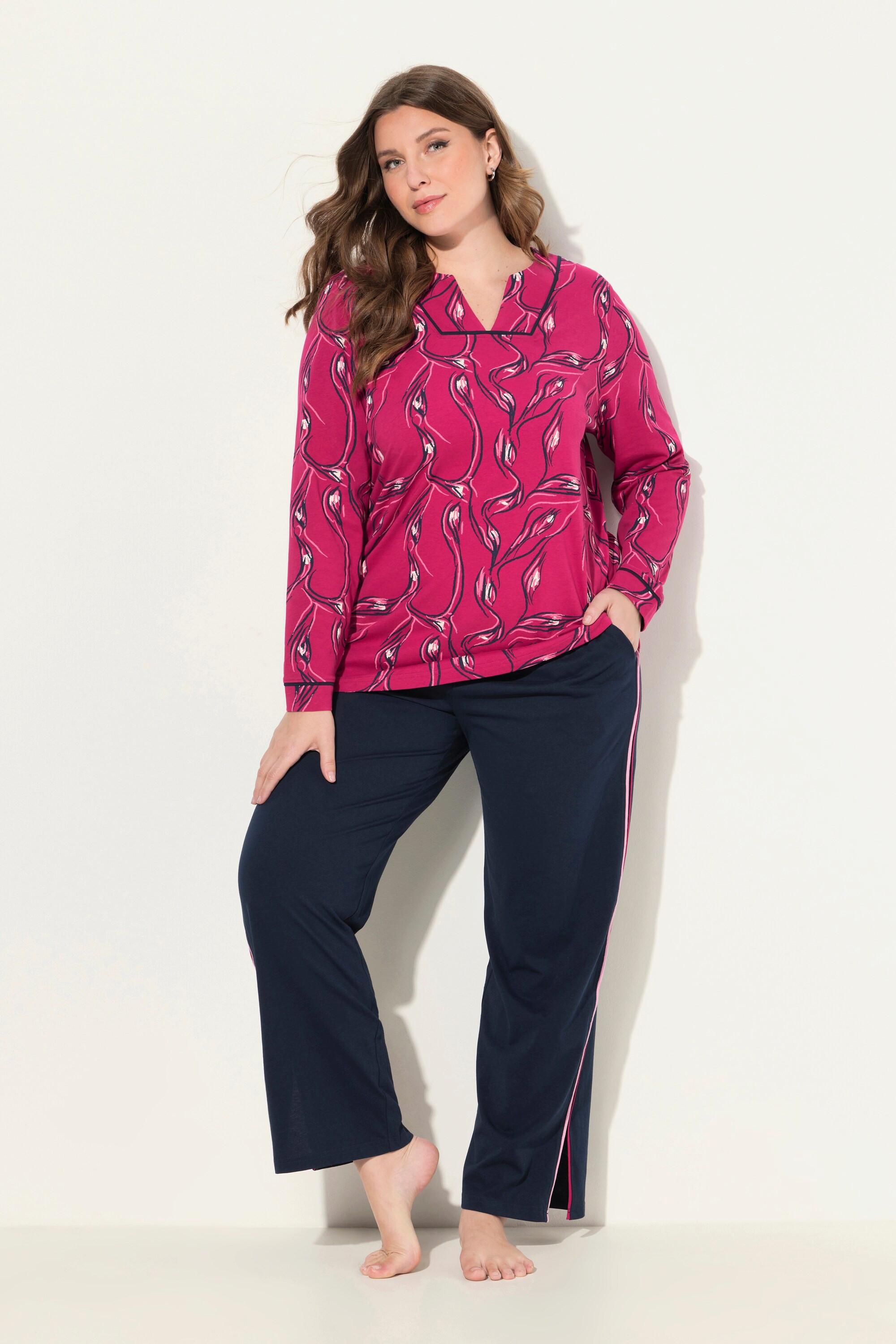 Ulla Popken  Pyjama imprimé floral, décolleté en V et manches longues 