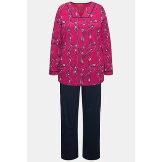 Ulla Popken  Pyjama imprimé floral, décolleté en V et manches longues 