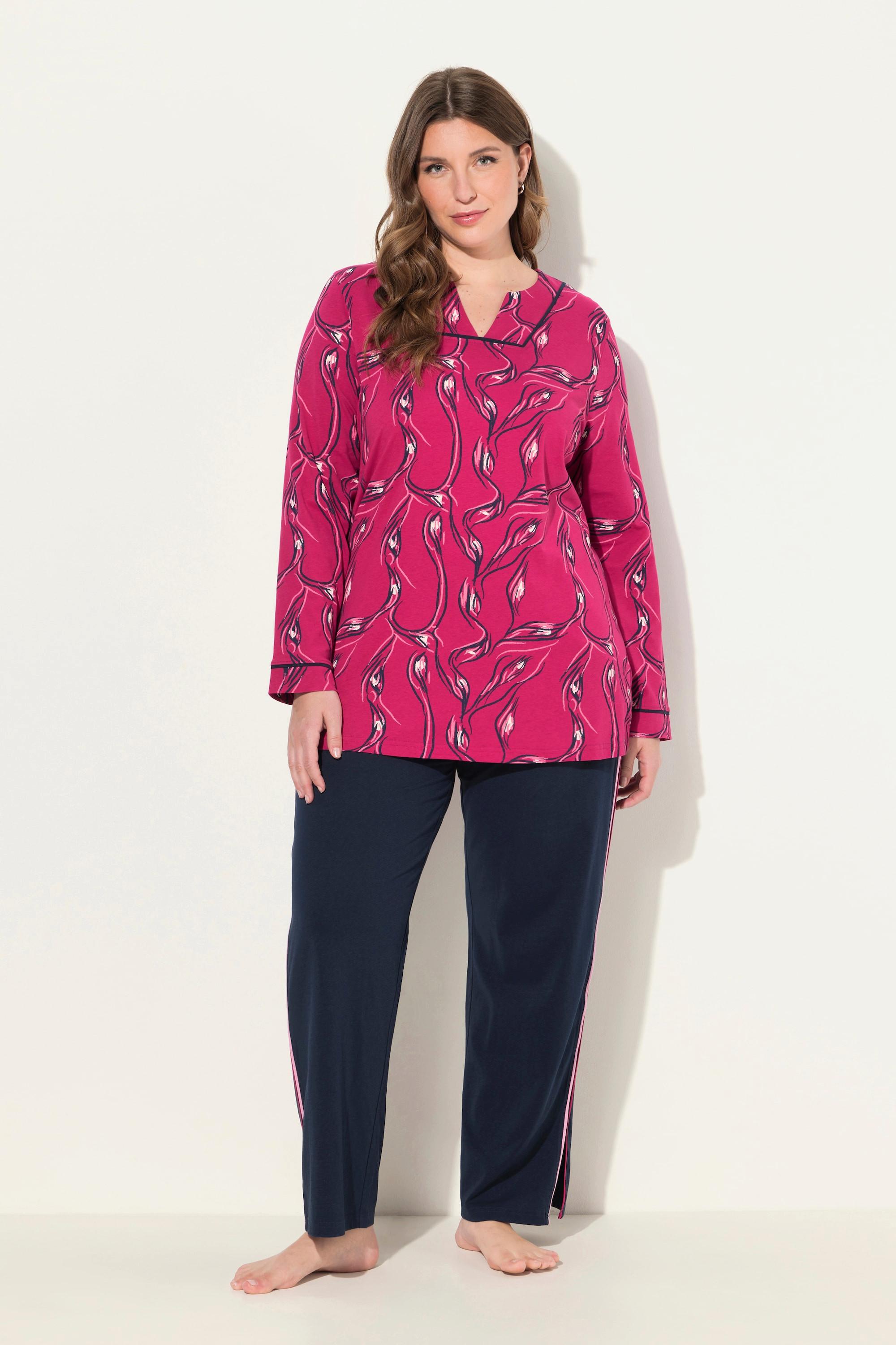 Ulla Popken  Pyjama imprimé floral, décolleté en V et manches longues 