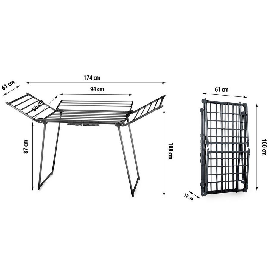 B2X  Etendoir pliable noir avec ligne de 22 mètres 