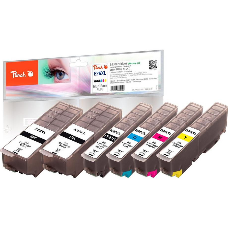 Peach  Tintenset Epson No. 26XL  T2636 BK, C, M, Y 