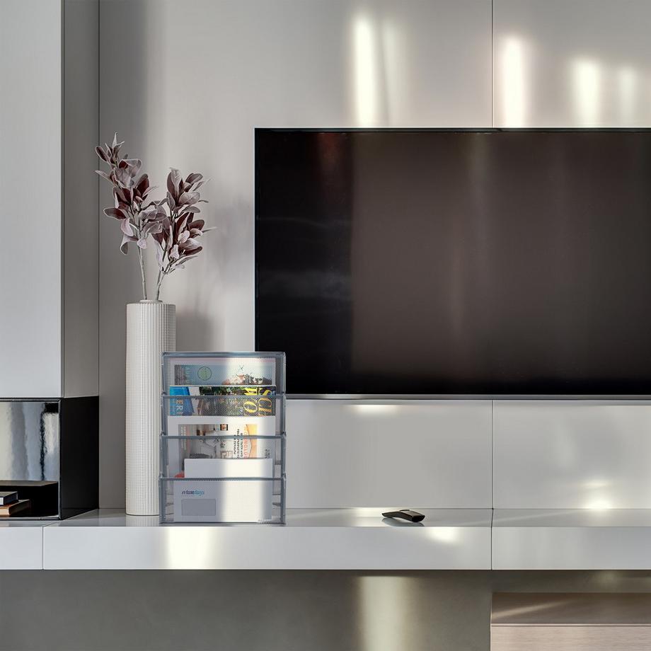 B2X Ottimizza il tuo spazio di lavoro con questo moderno scaffale da scrivania in rete, progettato per un'organizzazione e uno stoccaggio efficienti. Perfetto per riviste, brochure e cartelle, valorizza sia gli ambienti domestici che quelli d'ufficio.  