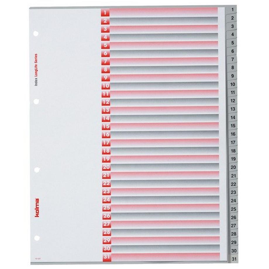Kolma  KOLMA Register LongLife XL A4 19.425.03 grau, 1-31, 31-teilig, 4-Loch 