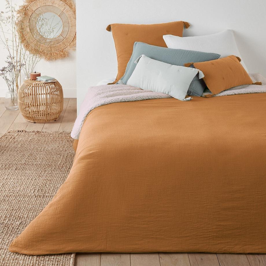 Dessus de lit uni gaze coton/sherpa Kumla
