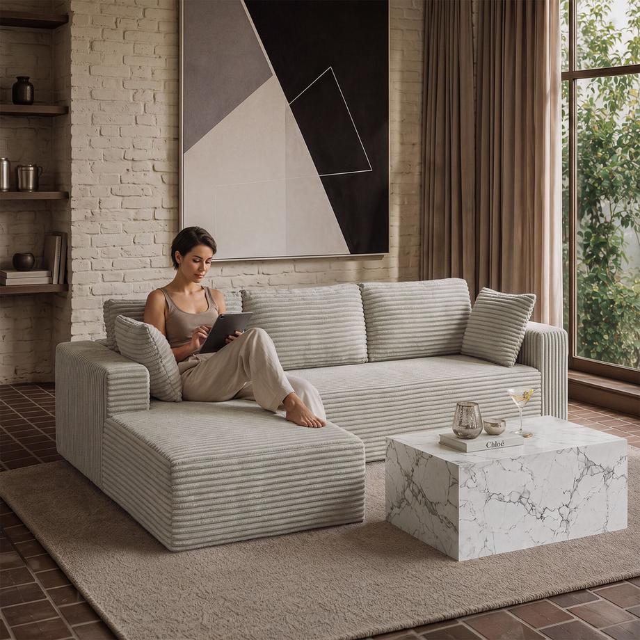 Tectake Divano Relax A forma di L, con rivestimento in velluto corduroy  