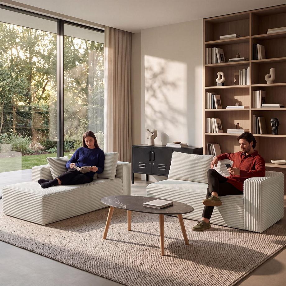 Tectake Divano Relax A forma di L, con rivestimento in velluto corduroy  