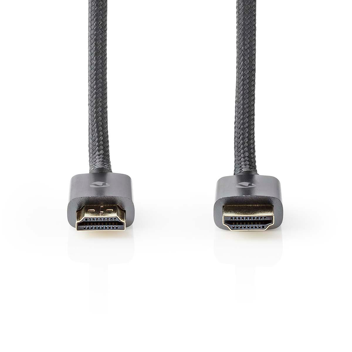 Nedis  Câble HDMI™ haute vitesse avec Ethernet | Connecteur HDMI™ | Connecteur HDMI™ | 4K@60Hz | ARC | 18 Gbps | 5,00 m | Rond | Coton | Gris / Gris avec métal | Boîte avec fenêtre couverte 