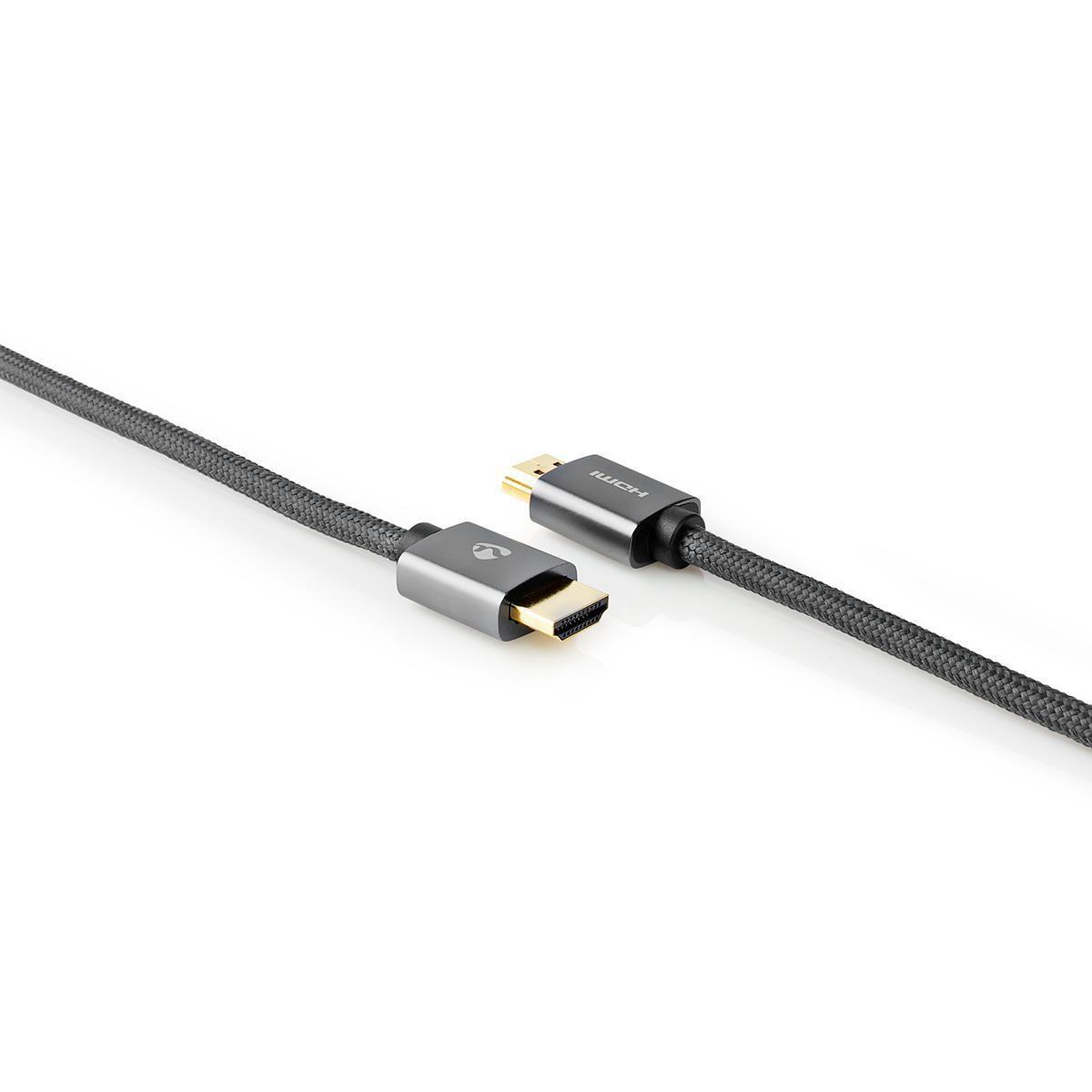 Nedis  Câble HDMI™ haute vitesse avec Ethernet | Connecteur HDMI™ | Connecteur HDMI™ | 4K@60Hz | ARC | 18 Gbps | 5,00 m | Rond | Coton | Gris / Gris avec métal | Boîte avec fenêtre couverte 