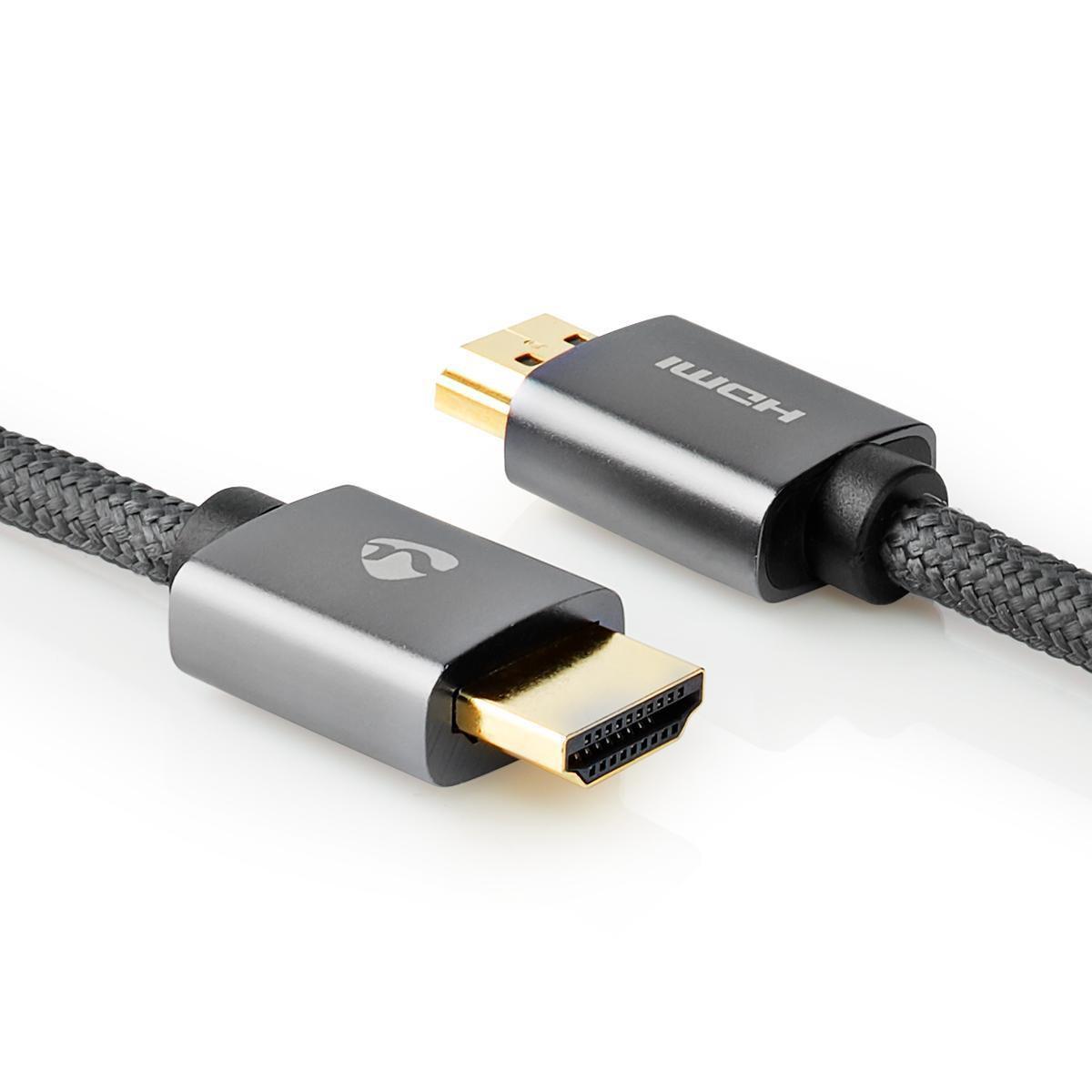 Nedis  Câble HDMI™ haute vitesse avec Ethernet | Connecteur HDMI™ | Connecteur HDMI™ | 4K@60Hz | ARC | 18 Gbps | 5,00 m | Rond | Coton | Gris / Gris avec métal | Boîte avec fenêtre couverte 