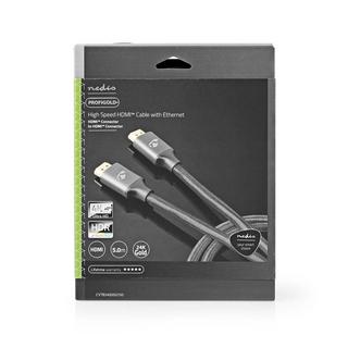 Nedis  Câble HDMI™ haute vitesse avec Ethernet | Connecteur HDMI™ | Connecteur HDMI™ | 4K@60Hz | ARC | 18 Gbps | 5,00 m | Rond | Coton | Gris / Gris avec métal | Boîte avec fenêtre couverte 