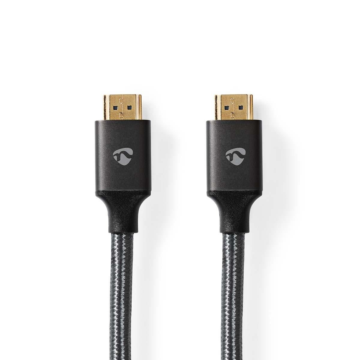 Nedis  Câble HDMI™ haute vitesse avec Ethernet | Connecteur HDMI™ | Connecteur HDMI™ | 4K@60Hz | ARC | 18 Gbps | 5,00 m | Rond | Coton | Gris / Gris avec métal | Boîte avec fenêtre couverte 