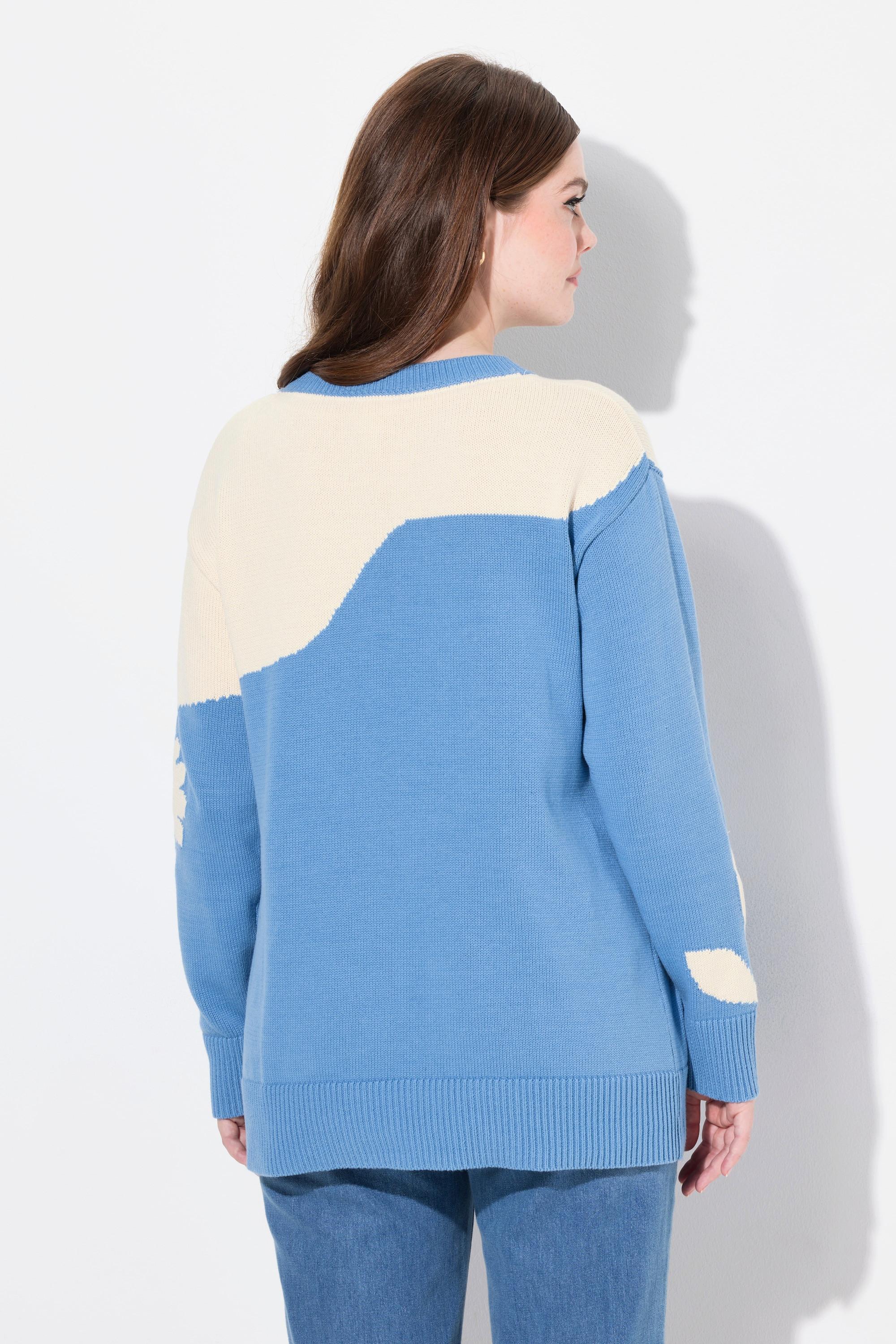 Ulla Popken  Maglione di cotone biologico con jacquard, scollo a girocollo e maniche lunghe 