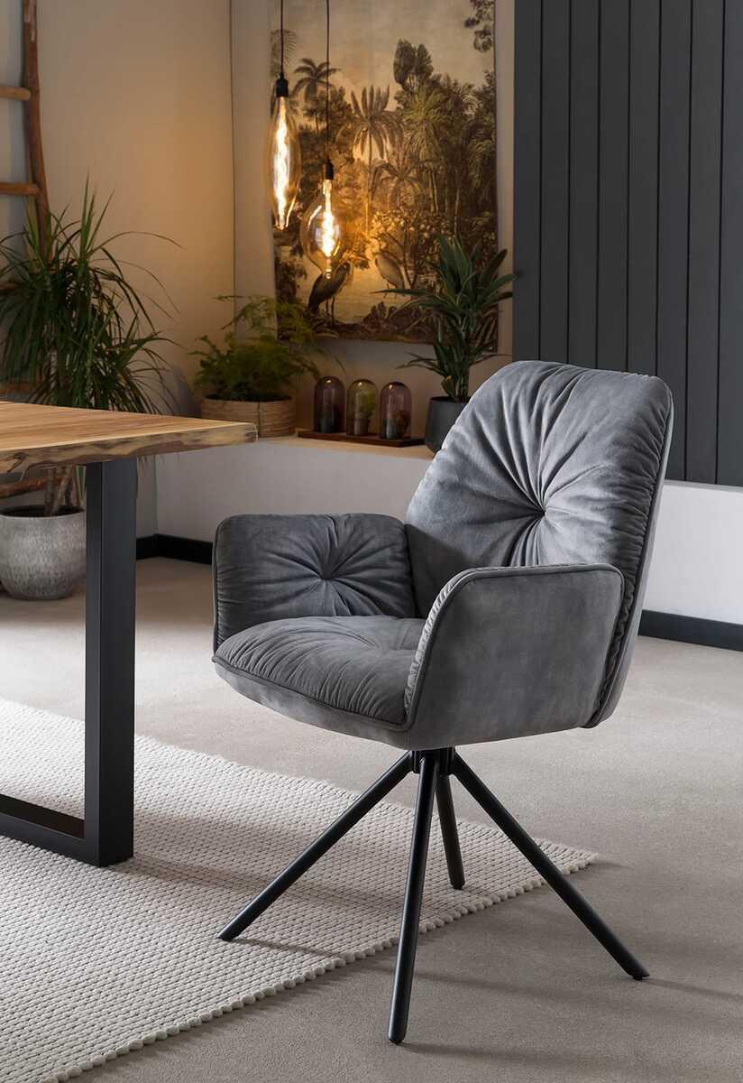 mutoni Fauteuil velours gris avec fonction pivotante  