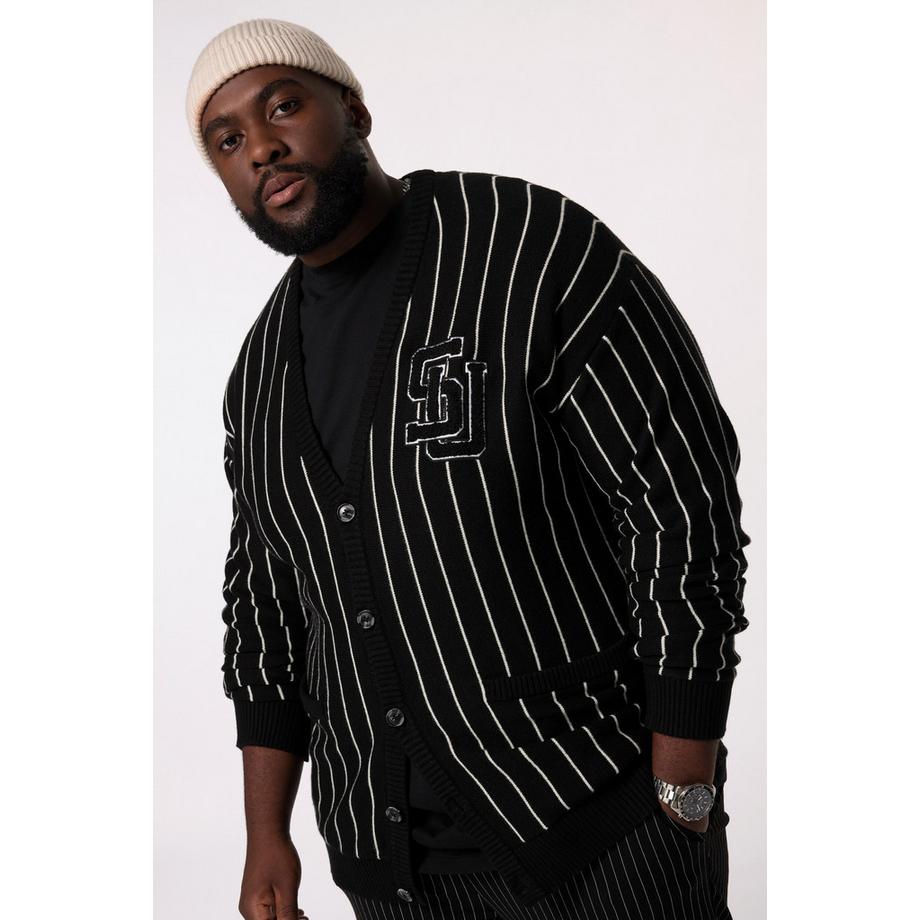 Sthuge Cardigan Scollo a V Righe Sottili con Applicazione  