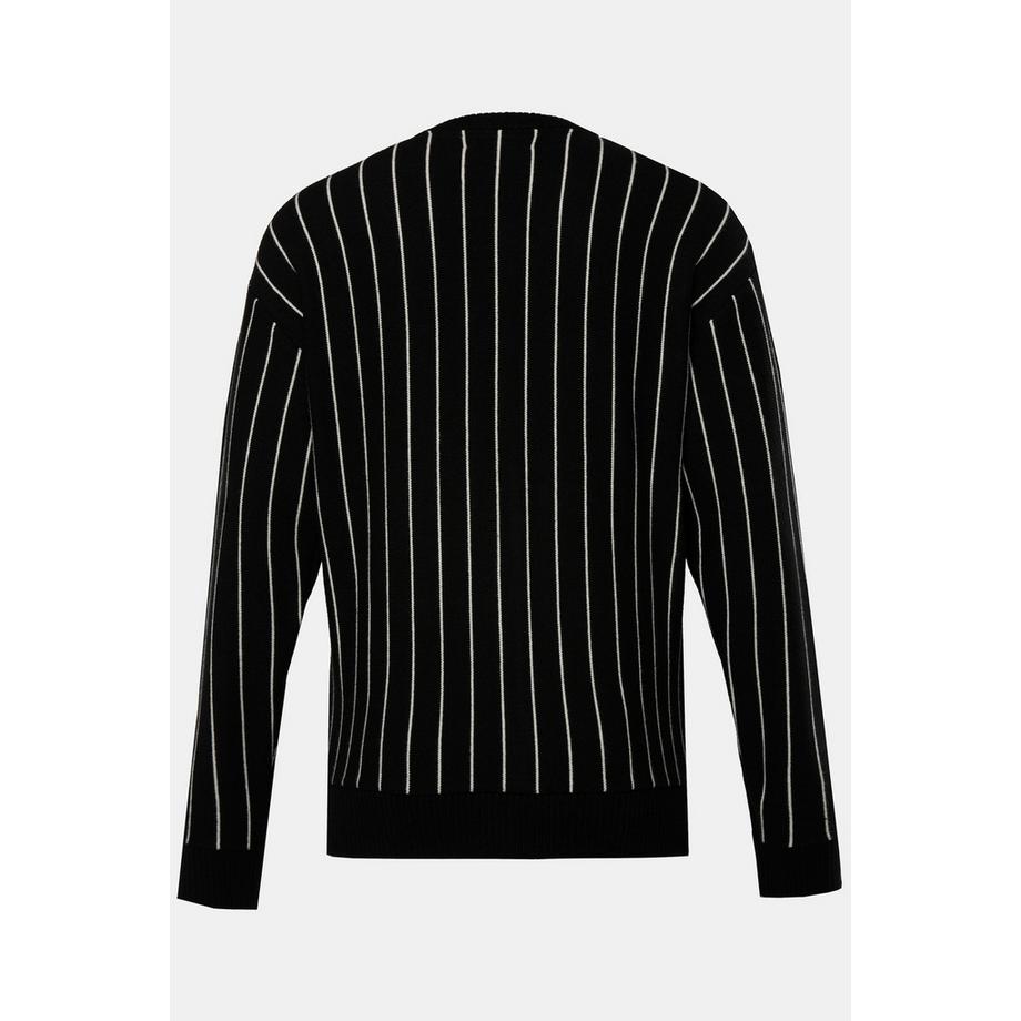 Sthuge Cardigan Scollo a V Righe Sottili con Applicazione  