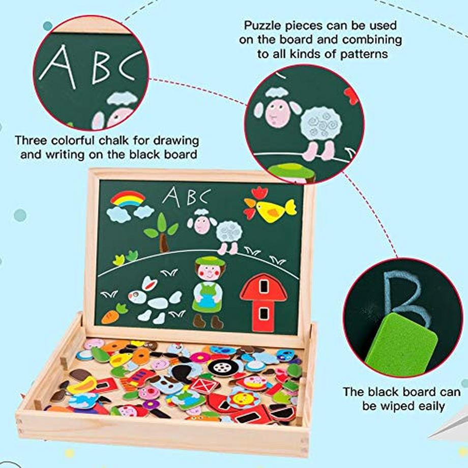 Activity-board  Magnetische Holzpuzzle Staffelei Doppelseitige Tafel Holztafel Kritzeln für Kinder 