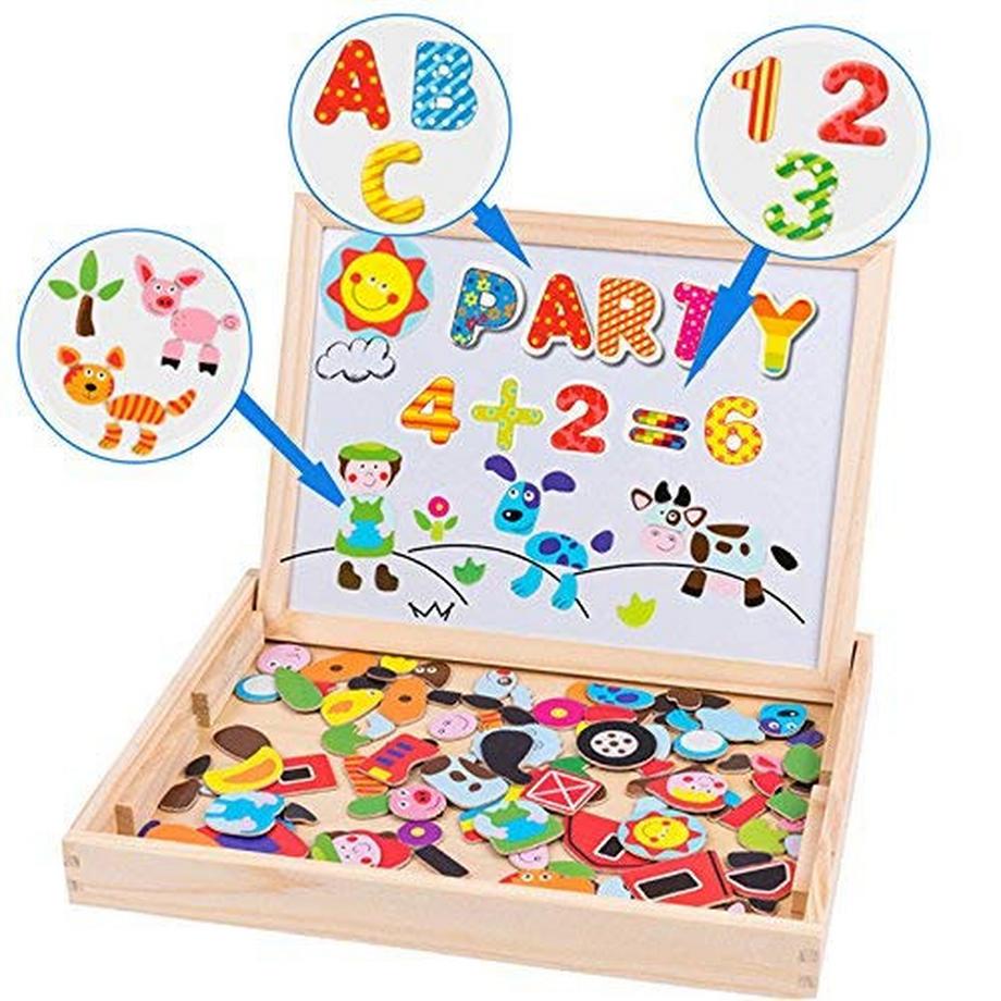 Activity-board  Magnetische Holzpuzzle Staffelei Doppelseitige Tafel Holztafel Kritzeln für Kinder 