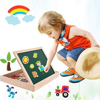 Activity-board  puzzle magnétique en bois chevalet recto-verso tableau en bois gribouiller pour enfants 