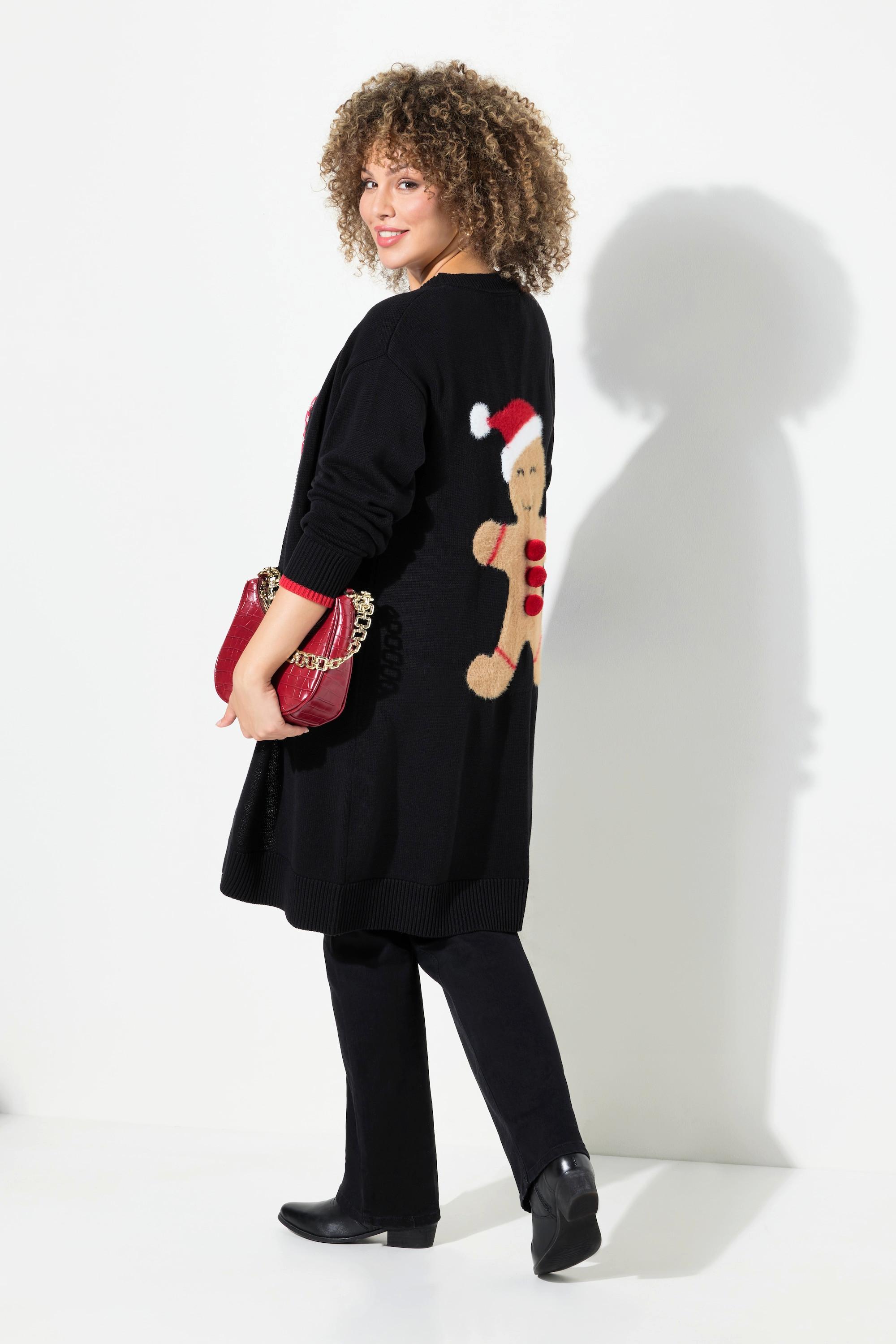 Ulla Popken Cardigan Ouvert Bonhomme en Pain d'Épices  