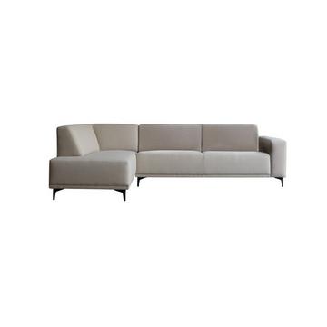 Sofa mit Ecke links und ecrufarbenem Stoffbezug 295 x 185 cm ,5-Sitzer Lars