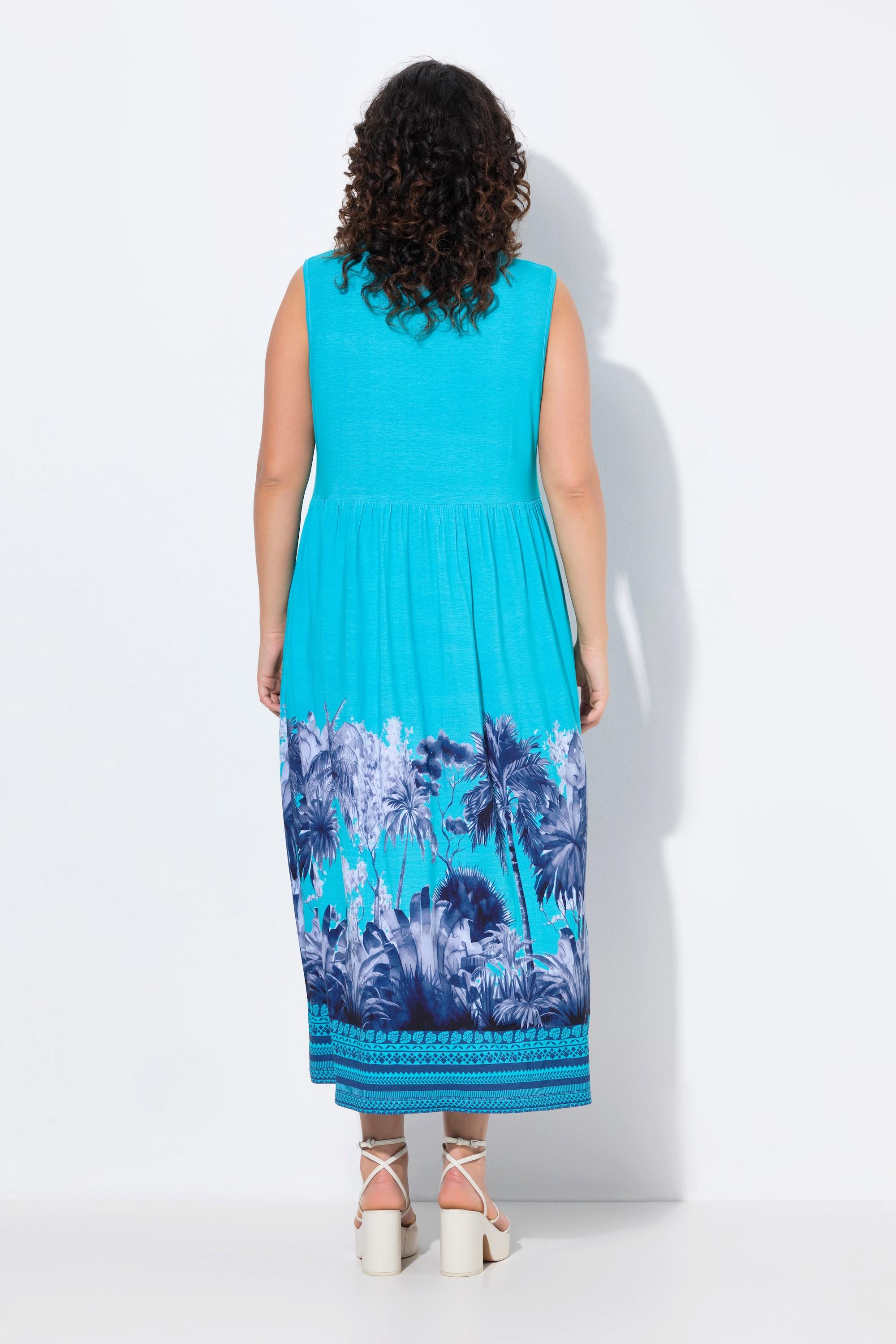 Ulla Popken Maxi Abito Jersey Stampa Palme Scollo a V Senza Maniche  