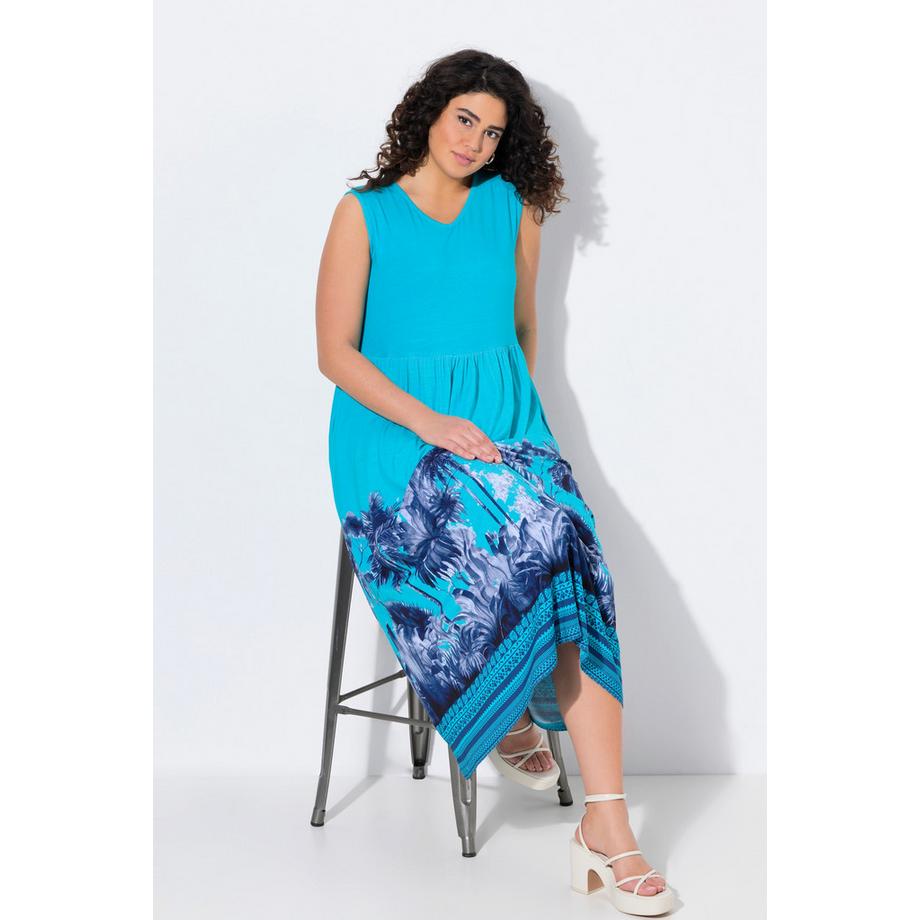 Ulla Popken Robe Maxi Jersey Imprimé Palmiers Col V Sans Manches  