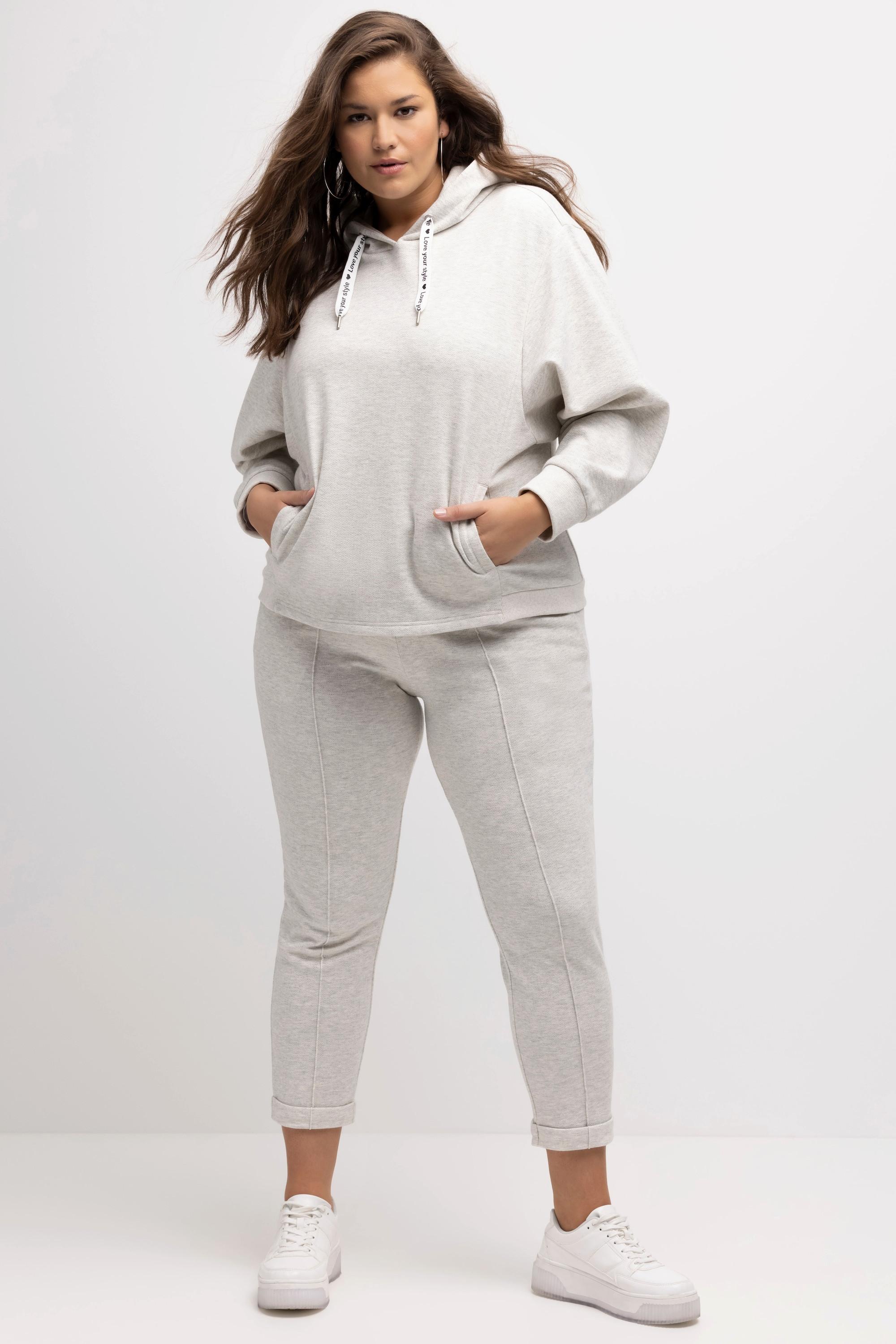 Ulla Popken Maglia con cappuccio oversize a spina di pesce maniche lunghe  