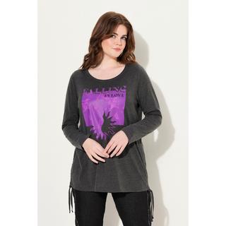 Ulla Popken  T-shirt col rond et manches longues, coupe Classic Fit. Cordon à froncer. 