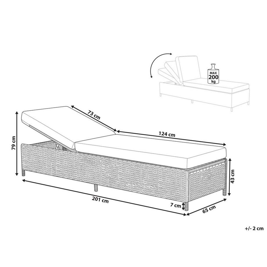Beliani Sonnenliege mit Kissen aus PE Rattan Mediterran TURIN  