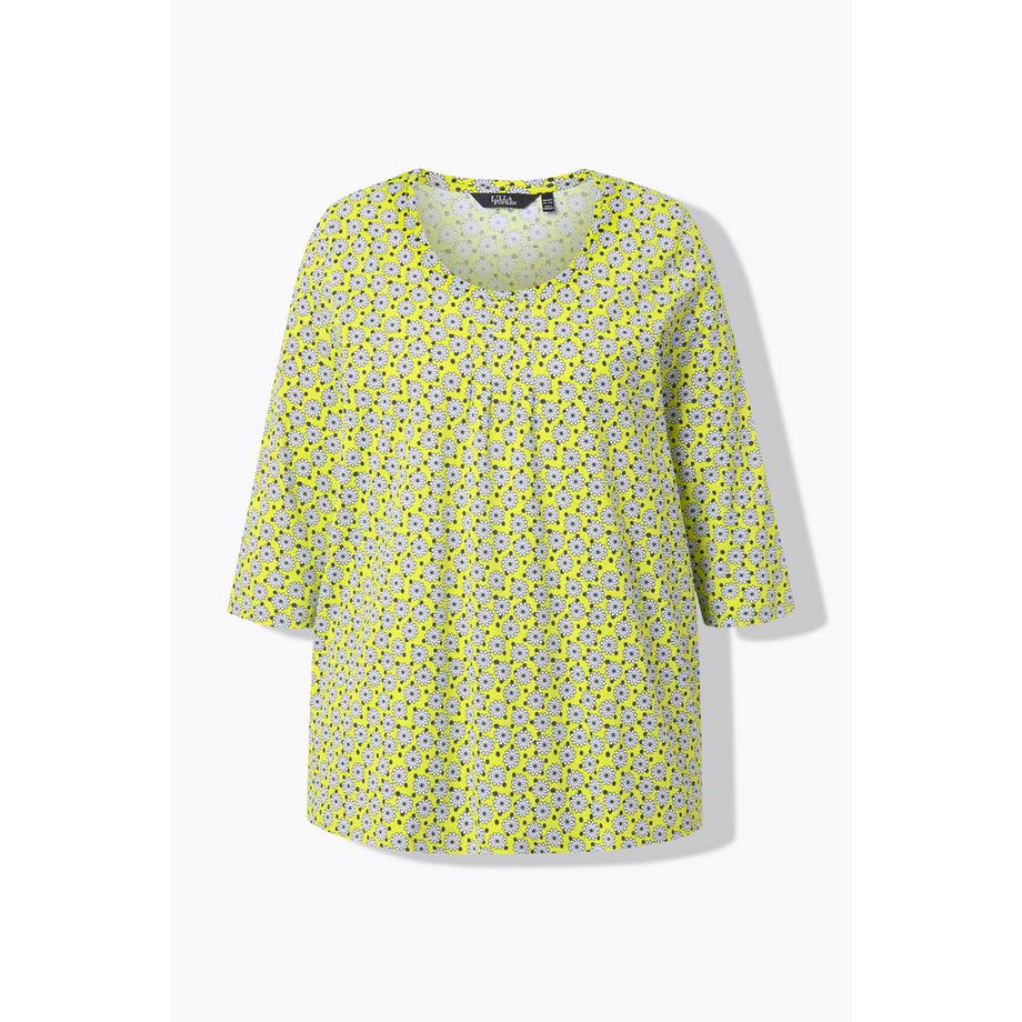 Ulla Popken T-shirt floral ligne A avec plis fantaisie col rond manches 3/4  