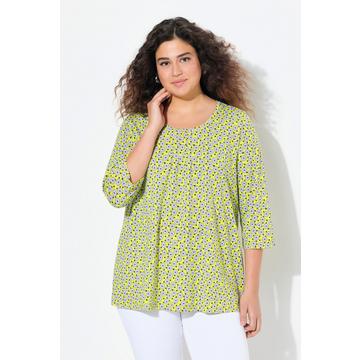 T-shirt à motif floral, ligne A, col rond et manches 3/4. Plis fantaisie