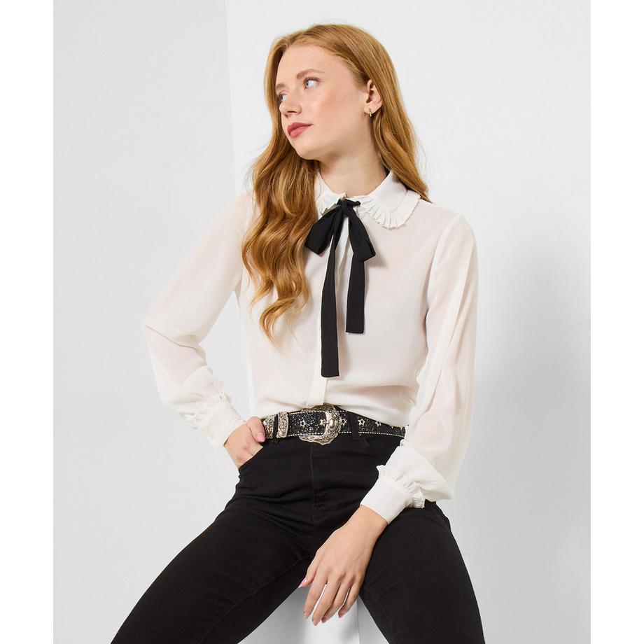 Bluse mit Faltenkragen und Top