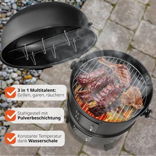 Tectake Holzkohlegrill Räuchertonne 3 in 1  