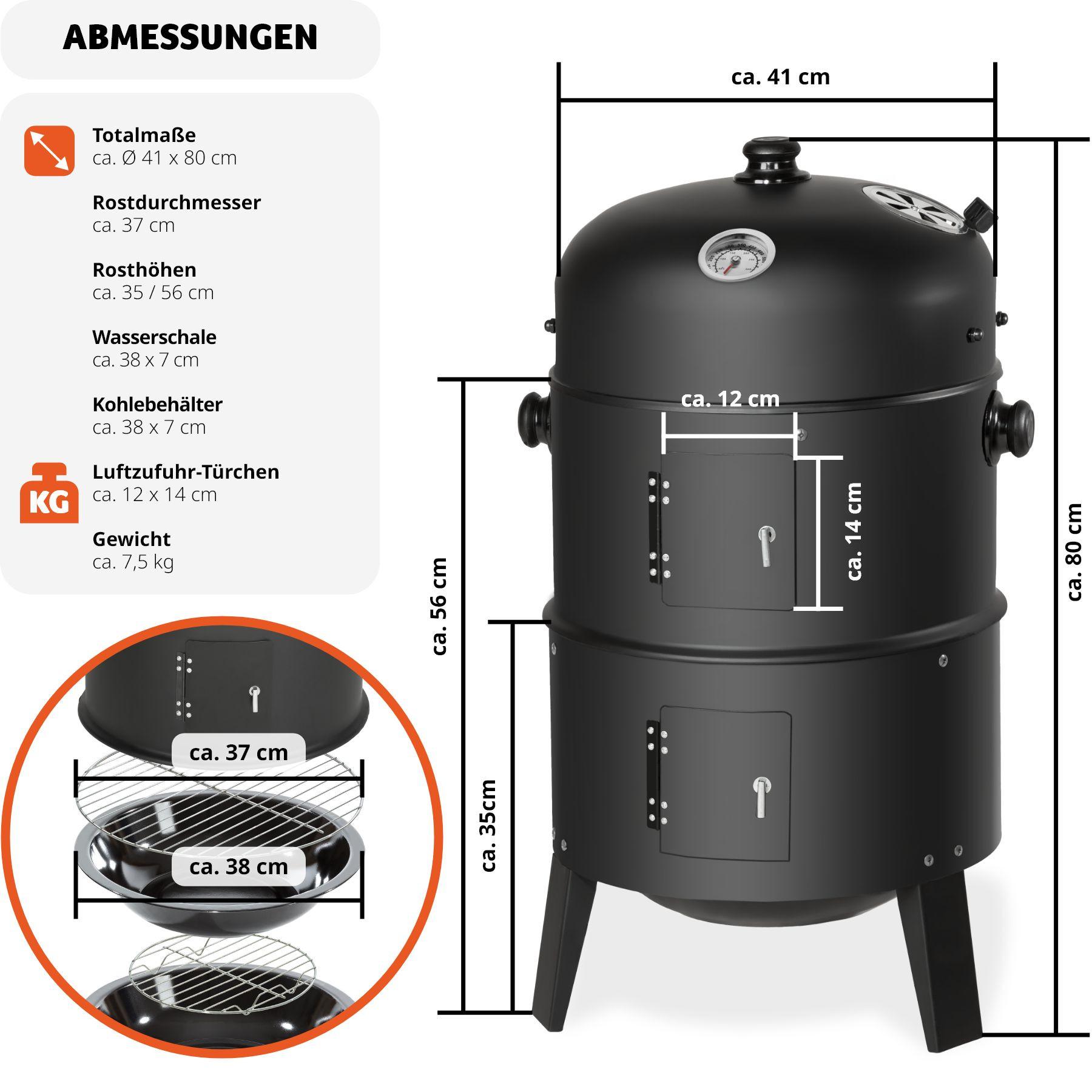 Tectake Holzkohlegrill Räuchertonne 3 in 1  