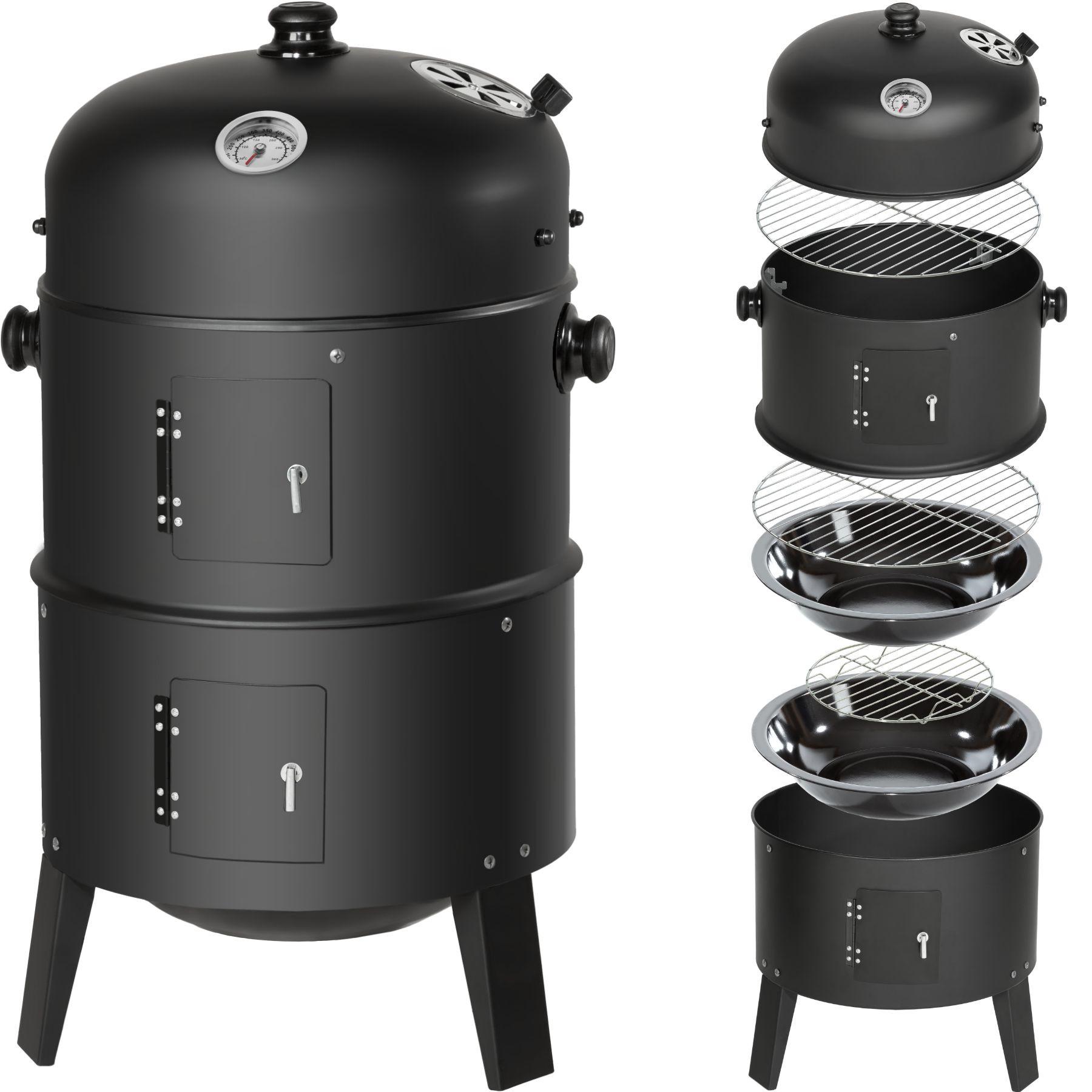 Tectake Holzkohlegrill Räuchertonne 3 in 1  