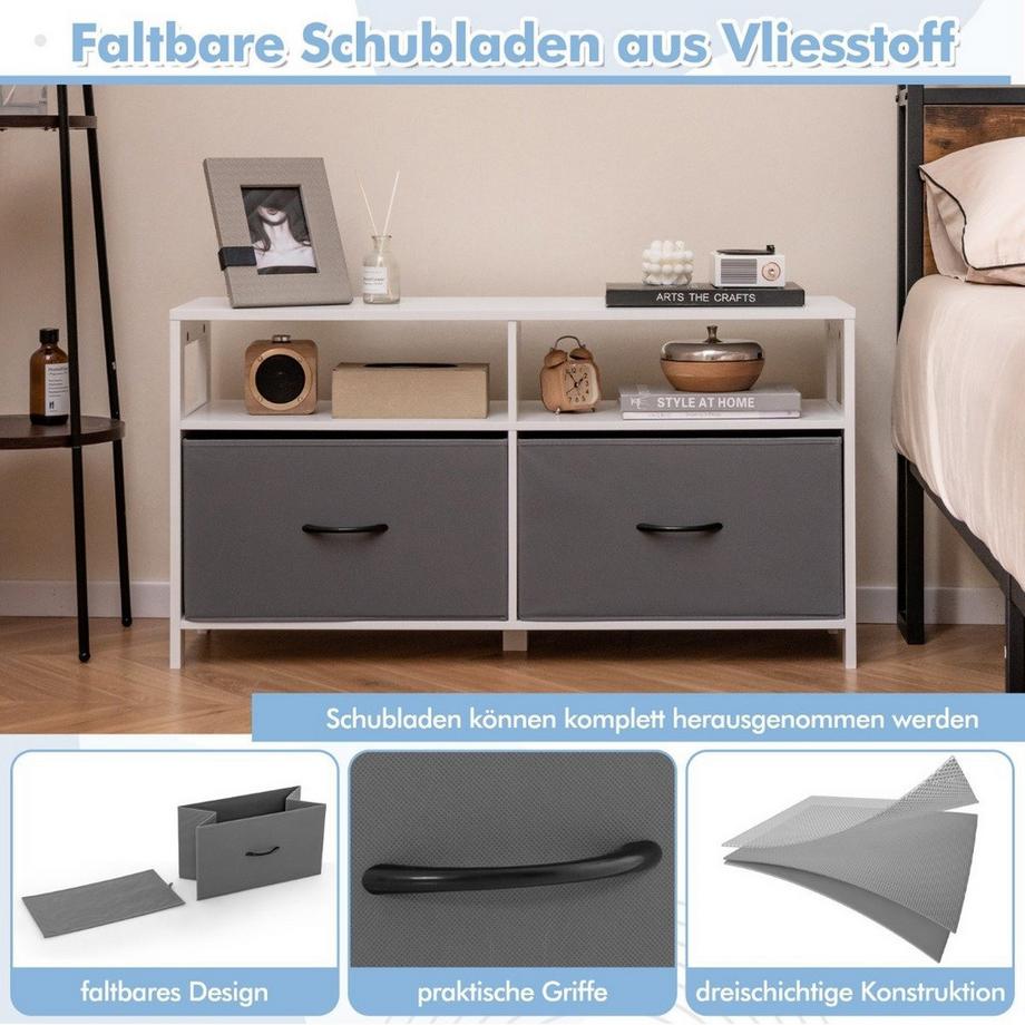 B2X Commode avec meuble de rangement 2 tiroirs et étagères ouvertes 100 x 30 x 53 cm  