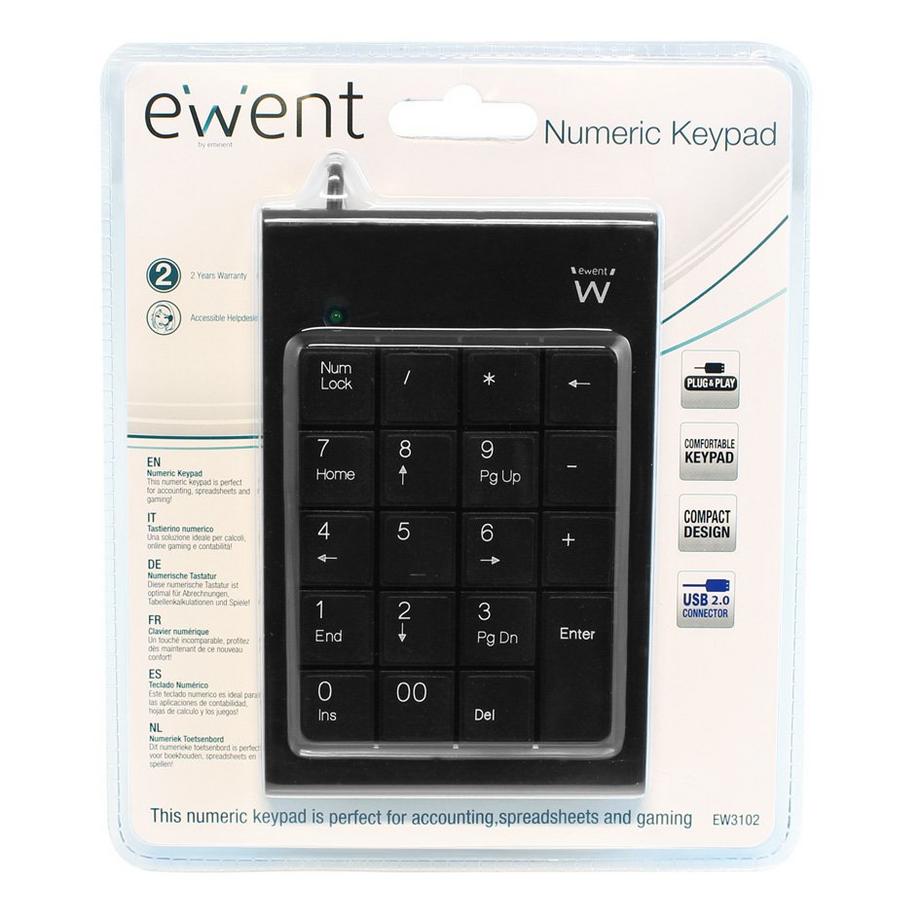 Ewent  EW3102 Numerische Tastatur PC  Server USB Schwarz 